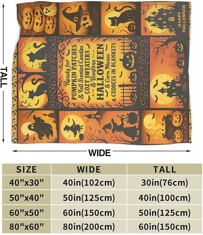 Halloween Blanket Gothic Witch Throw Blanket Pumpkin Soft Cozy Fleece Black Cat Fuzzy Stuffed Plush Ghost Skull Flannel Gifts for Girls Women Boys Kids Adults 40''x50''