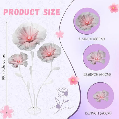 Giant Flowers for Decoration, 5.58 ft Artificial Silk Flower for Wedding Birthday Baby Shower Christmas Party Banquet Background Decor, Home Décor Backdrop Hotel Shop Display Props, Grey Pink