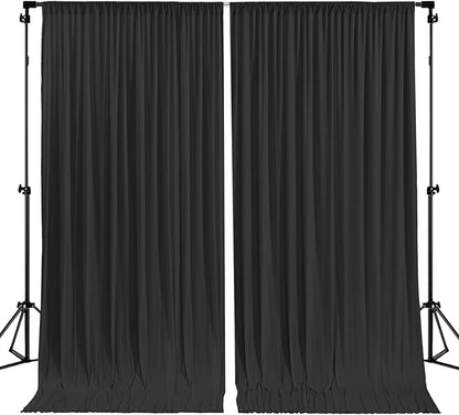 Black Backdrop Curtain 2 Panels-Wrinkle-Free Black Curtains Polyester Photography Drapes for Wedding Birthday Party Photo Background Backdrop Stand- 8 X10FT