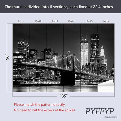 PYFFYP- Black City Night Wallpaper murals for Living Room(Not Peel and Stick)