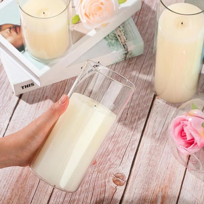 Shihanee 36 Pcs Pillar Candles with Glass Cylinder Vases Tall Hurricane Candle Holders Cylinder Vases for Centerpieces Wedding Party Decor, Total 18 Sets(Clear,Ivory White)