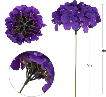 Fake Purple Hydrangea Artificial Flowers - Faux Silk Hydrangeas Flowers Heads with Stems Real Touch for Home Wedding Party Table Decor(Purple,Pack of 10)