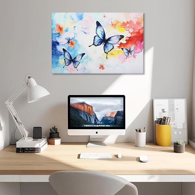 KPLUNDO Butterfly Wall Art Abstract Flower Picture Watercolour Painting Modern Artwork Home Decor Framed for Living Room Bathroom Bedroom Office Decoration Ready to Hang(Art-4,12.00x18.00 inch)