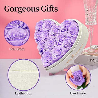 Flower, Forever Roses in A Box, Fresh Flowers, Birthday Gifts for Her, Women, Mom, Girlfriend, Wife, Grandma,Purple Forever Roses