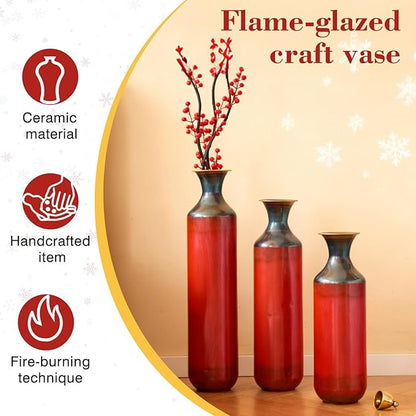 Floor Vases, Tall Home Decor Metal Vase Set of 3 Large Glazed Decorative Vases for Wedding Decor, Elegant Modern Flower Holder for Living Room, Entryway, Hallway, Dining Room