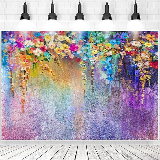 5x3ft Purple Abstract Flower Backdrop Watercolor Painting Photography Background for Wedding Bridal Shower Birthday Party Portrait Shooting Video Studio Props