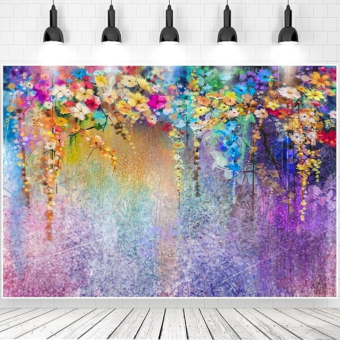 7x5ft Purple Abstract Flower Backdrop Watercolor Painting Photography Background for Wedding Bridal Shower Birthday Party Portrait Shooting Video Studio Props