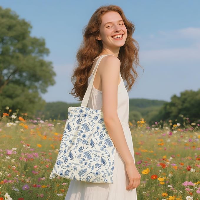 Flower Plant Lover Gifts for Women Canvas Tote Bag with Makeup Bag Cosmetic Bags Grocery Bags for Shopping Christmas