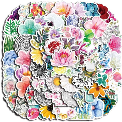 100pcs Cute Flower Stickers Waterproof Vinyl Stickers Flower Stickers for Notebooks Diaries Greeting Cards Notebooks Gift Decorations Water Bottles DIY Crafts