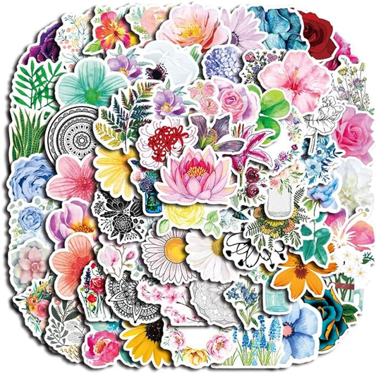 100pcs Cute Flower Stickers Waterproof Vinyl Stickers Flower Stickers for Notebooks Diaries Greeting Cards Notebooks Gift Decorations Water Bottles DIY Crafts