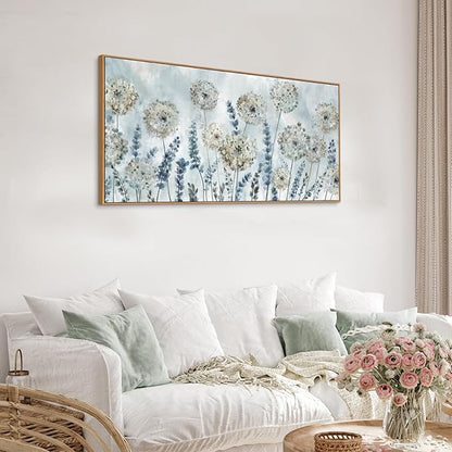 VEAEE Farmhouse Canvas Wall Art - Flowers Dandelion Wall Pictures,Living Room Decor,Nature Artwork Prints Abstract Grass Paintings for Bedroom Home Office Decoration 20"x40"