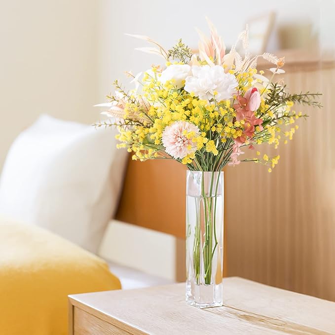 DEEMEI 15 PCS Babys Breath Artificial Flowers Fake Babys Breath Flowers Artificial Bulk Yellow Gypsophila Bouquets Real Touch Faux Flowers for Wedding Floral Arrangement Party Home Decoration
