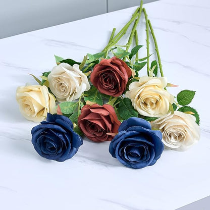 12pcs Rose Artificial Flowers Fake Roses Dusty Orange Silk Roses Orange Silk Flowers Rose with Long Stems for Wedding Home Party Centerpieces Decorations