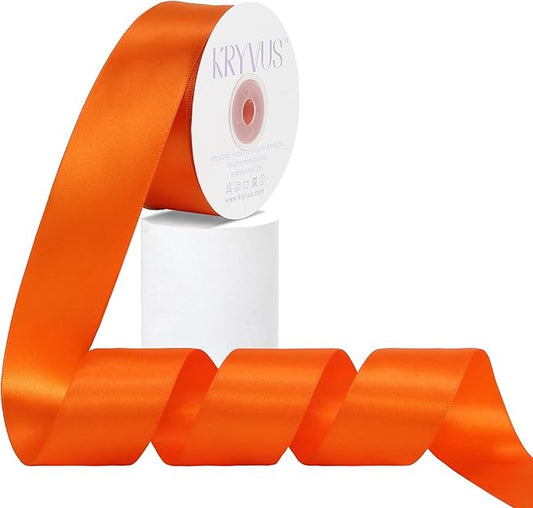 Double Faced Orange Satin Ribbon, 1-1/2 Inch X 25 Yards Polyester Ribbon for Gift Package Wrapping, Crafts, Bow Making, Sewing, Flower Bouquet, Wedding Party Decor