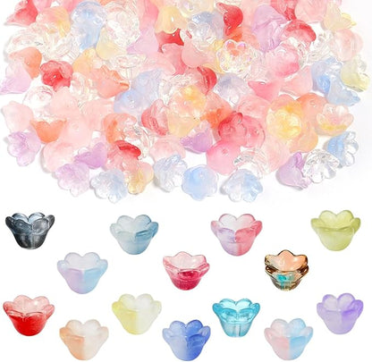 LadayPoa 350pcs Glass Bellflower Beads for Jewelry Making Trumpet Flower Beads Gradient Clear Cute Bead for Bracelets Making Aesthetic Bead Charms for DIY Necklace Decoration-Mixed Colors