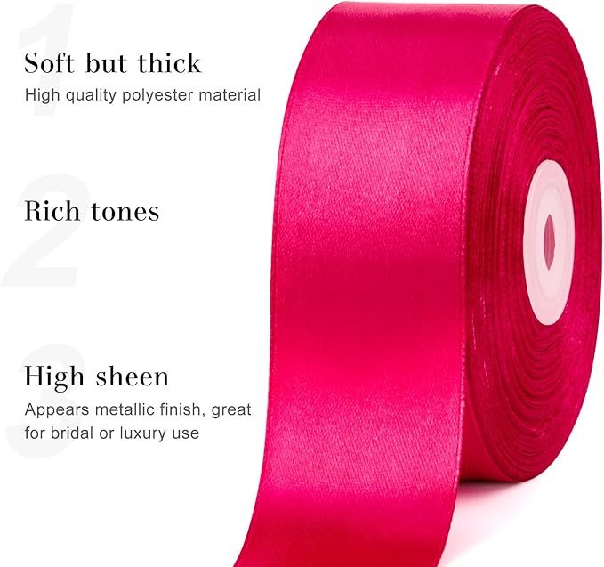 1-1/2 Inches 50 Yards Hot Pink Satin Ribbon, Solid Fabric Ribbon Roll for Flower Bouquets, Gift Wrapping, Wedding, Handmade Crafts