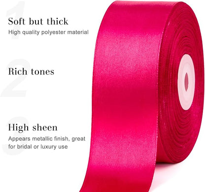 1-1/2 Inches 50 Yards Hot Pink Satin Ribbon, Solid Fabric Ribbon Roll for Flower Bouquets, Gift Wrapping, Wedding, Handmade Crafts
