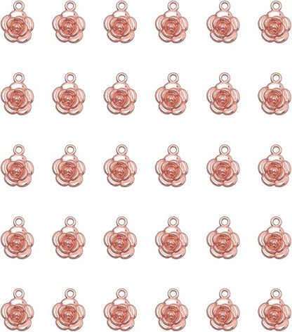 30 Pcs Rose Charms Vintage 1.6 X 1.2 X 0.4 CM Chic Flower Pendants for DIY Jewelry Making Kits Necklace Bracelets Earring Keychain Accessories