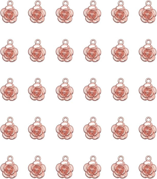 30 Pcs Rose Charms Vintage 1.6 X 1.2 X 0.4 CM Chic Flower Pendants for DIY Jewelry Making Kits Necklace Bracelets Earring Keychain Accessories