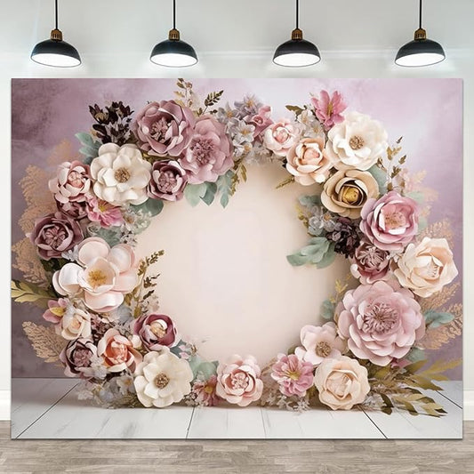 12x8ft Wedding Backdrop Purple Pink Floral Theme Photography Background White Flower Garland Green Leaves Bridal Shower Banner Decorations Girls Birthday Party Baby Portrait Photo Booth Prop