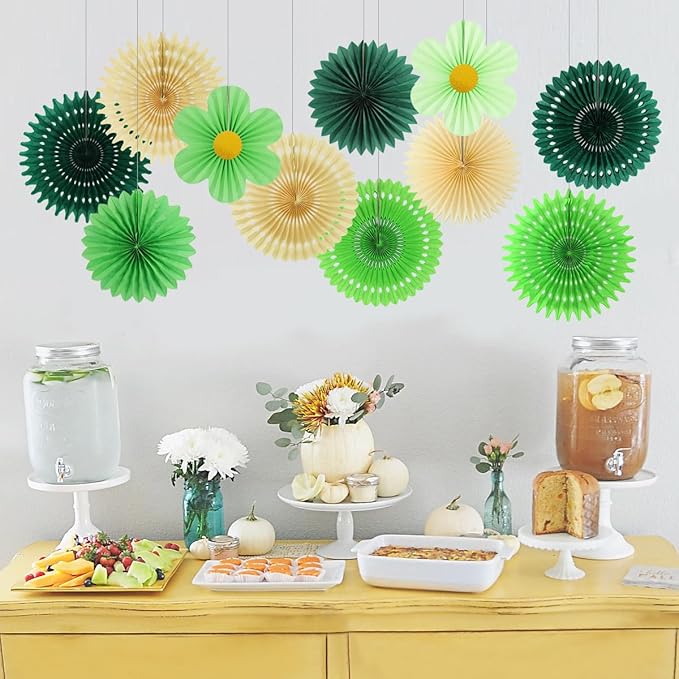 zilue Paper Fans Party Decorations Paper Flowers Decorations for Wall Classroom Floral Backdrop Baby Shower Birthday Party Flower Wall Decor Pack of 11 Green