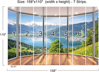 Clouar-3d Window View Bedroom Living Room Mural Wallpaper 158" x 110"(Not Self-Adhesive)