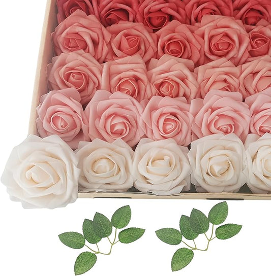 Artificial Flowers 25pcs Roses, Shade of Light Orange Foam Fake Rose Faux Flower for DIY Wedding Bouquet Bridal Shower Centerpieces Floral Arrangements Party Table Home Decorations