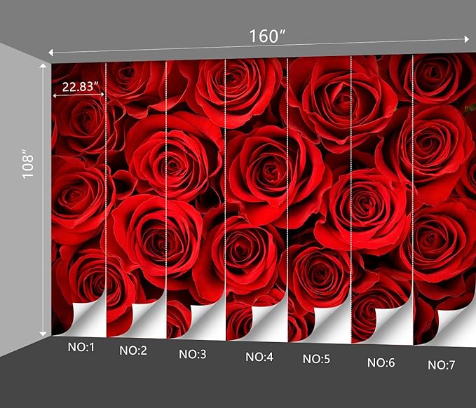 red Rose Floral Wallpaper Bedroom Botanical Flowers murals Aesthetic Room Decor Living Room tv Background Large Wall Mural - 160"x108" Not Peel and Stick