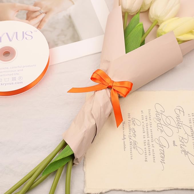 Orange Satin Ribbon, Double Faced 3/8 Inch X 50 Yards Orange Ribbon, Premium Satin Ribbon for Gift Wrapping, Crafts, Hair Bow Making, Sewing, Flower Bouquet, Wedding Party Decor