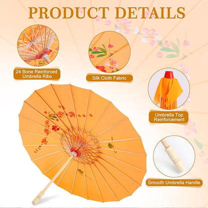 33" Orange Flower Silk Cloth Decoration Handmade Parasol Umbrella Chinese Japanese Asian DIY Art Dance Classical Umbrella for Wedding Parties Photography Costumes Cosplay (Orange)