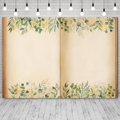 10x6.5ft Fairy Tale Books Backdrop Once Upon a Time Storybook Photography Background Green Leaves Foliage Old Open Magic Book Romantic Wedding Decorations Birthday Baby Shower Photo Booth Prop