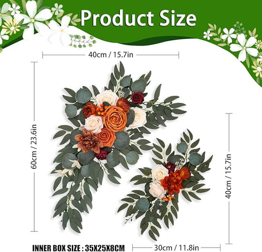 Orange Wedding Arch Flowers, Faux Flower Swag Set of 2, Orange White Floral Swag for Wedding Arch Welcome Signs, Reception Ceremony Signs Decor