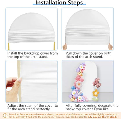 Hemmotop 7.2 ft Arch Backdrop Cover (One Piece Double Color), White and Beige Spandex Arch Stand Covers, Fabric Stretchy Background for Balloon Arches, Wedding, Birthday Party, Baby Shower