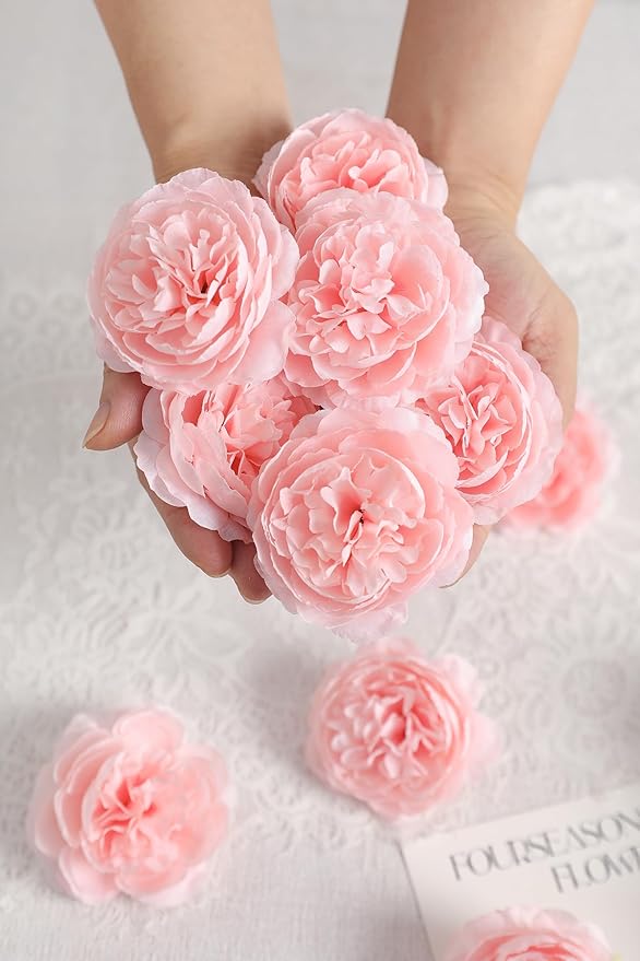 12 PCS Artificial Silk Pink Peony Flowers with Stems - 8 Inch Fake Peony Bouquet for Wedding, Home Decor, Office Table, Festival Gifts