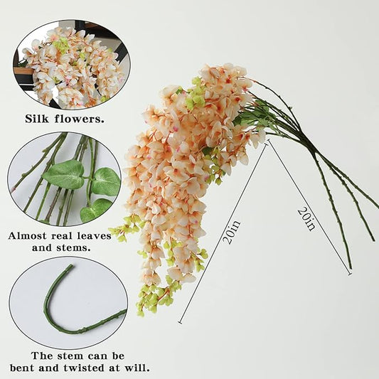 Dailisen 3 Strands 40'' Silk Amber Wisteria Artificial Flowers, Fake Wisteria Floral Hanging Plant Garland, for Home Decor, Party, Floor Vase, Balcony, Wedding Arrangement Decoration (Amber)