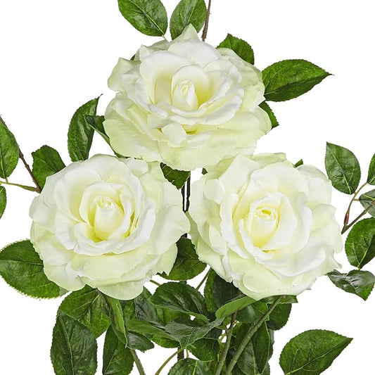 Hollyone 3Pcs White Roses Artificial Flowers Bouquets 26.3" Rose Fake Flower Arrangements Silk Flowers with Long Stem Floral Branch Faux Roses Flowers for DIY Wedding Table Centerpieces Home Decor