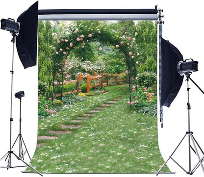 AOFOTO 5x7ft Wedding Arch Flower Photography Backdrop Romantic Garden Footpath Beautiful Spring Pergola Background Lovers Bride Girlfriend Artistic Portrait Photo Studio Props Vinyl Wallpaper Drape