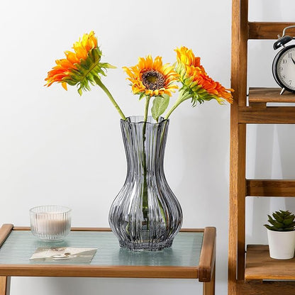 8" Decorative Modern Flower Vase with Twine Rope for Floral Arrangements, Wide Mouth Large Clear Glass Vase for Bouquet(Transparent) (Grey, 01)