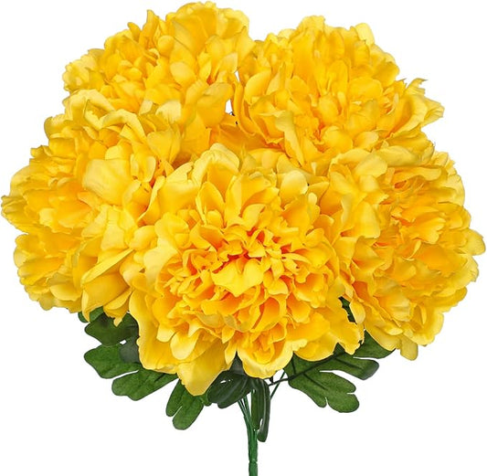 Briful Artificial Peony Flowers Bouquet 15.7" Faux Yellow Silk Peonies Floral Arrangement Fake Flower Stems for Home Office Wedding Party Table Vase Centerpiece Decor