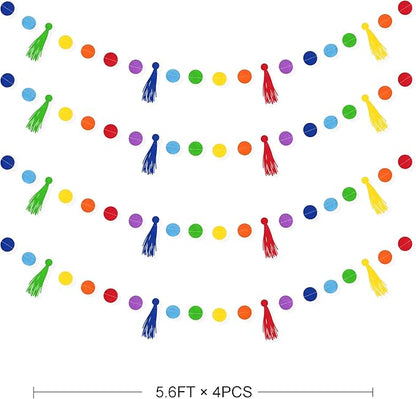 Rainbow Decorations Colorful Felt Tassel Circle Dot Garland Banner Rainbow Hanging Polka Dot Tassel Streamer for Classrooms Preschool Everyone is Welcome Nursery Birthday Fiesta Carnival Party Decor