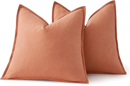 MIULEE Decorative Linen Pillow Covers 20x20 Inch Coral Boho Farmhouse Neutral Couch Throw Pillows for Bed Pack of 2 Accent Modern Pillowcase Summer Sofa Livingroom Home Decor