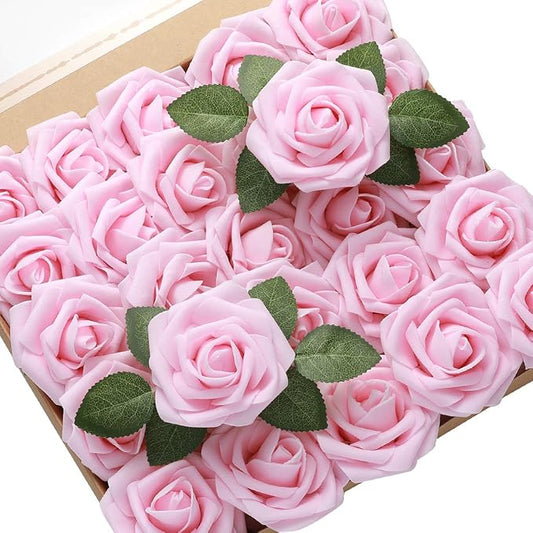 DerBlue 60pcs Artificial Roses Flowers Real Looking Fake Roses Artificial Foam Roses Decoration DIY for Wedding,Arrangements Party Home Decorations