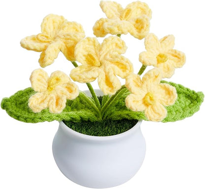Knitting Crochet Flowers Cute Handmade Yellow Flower Plants Gifts for Women Teacher's Day Birthday Anniversary Valentines Christmas Decor for Car Dashboard Home Office Desk Accessories Things