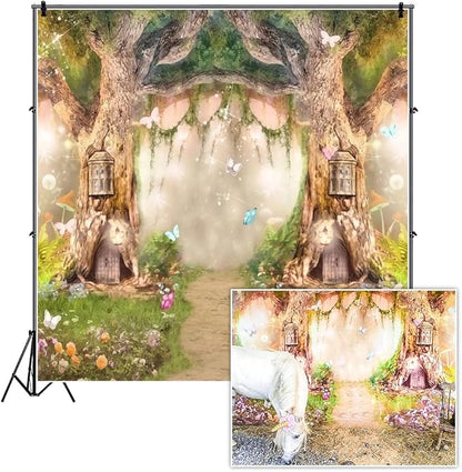 Leowefowa 10x10ft Vinyl Birthday Backdrops Fairy Tale Forest Enchanted Flower Baby Shower Photo Backgrounds for Birthday Party Photoshoot Newborn Baby Kids Children Studio Props Photography Banner