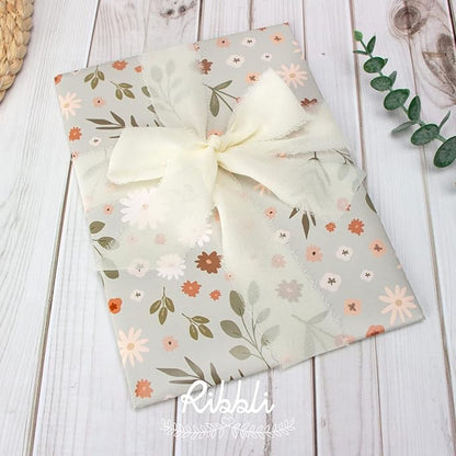 Ribbli Chiffon 1-1/2 inch x 20 Yard Handmade Fringe Cream Ivory Silk Ribbon for Wedding Invitations, Bridal Bouquets, Flower Arrangement Decoration