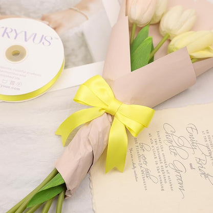 Lemon Yellow Satin Ribbon, Double Faced 7/8 Inch X 25 Yards Lemon Yellow Ribbon, Premium Satin Ribbon for Gift Wrapping, Crafts, Hair Bow Making, Sewing, Flower Bouquet, Wedding Party Decor