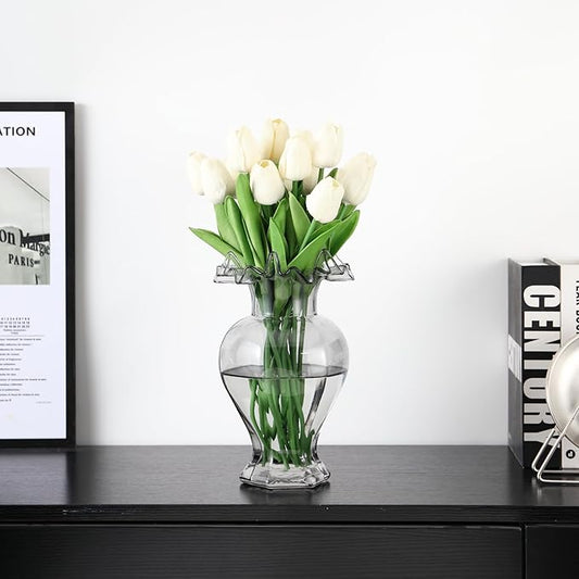Large Glass Vase, Black Vase for Flowers, Flower Vases for Bouquet, Glass Flower Vases for Living Room, Dining Table, Shelf, Wedding, Office, Coffee Table, 9.5 Inches