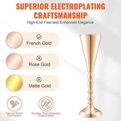 VEVOR 10PCS 43cm/16.9” Tall Wedding Flower Vase, Metal Wedding Trumpet Centerpiece, Gold Floral Stand Display Rack for Tables Wedding Dinner Party, Anniversary Ceremony Birthday Event Decor