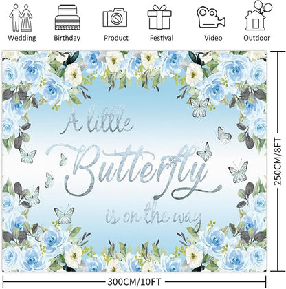 Butterfly Baby Shower Decoration for Boy Backdrop 10x8ft A Little Butterfly is on The Way Boho Blue Floral Photography Background Flowers Butterfly Themed Baby Shower Party Decorations Supplies