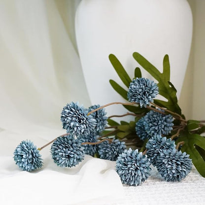 12 Stems Faux Kiku Flower Faux Silk Mini Chrysanth with Stems Bulk Fake Wedding Filler Flowers Pompon Mum Artificial Dusty Blue Flowers Ball for Floral Arrangements